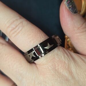 Black with Silver Stars Stainless Steel Spinner Ring Brand New In Box